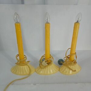 Vintage Electric Window Candle Lamps Set of 3 Yellow Plastic Faux Drip Christmas